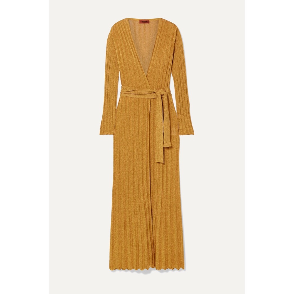 MISSONI ribbed metallic gold maxi cardigan